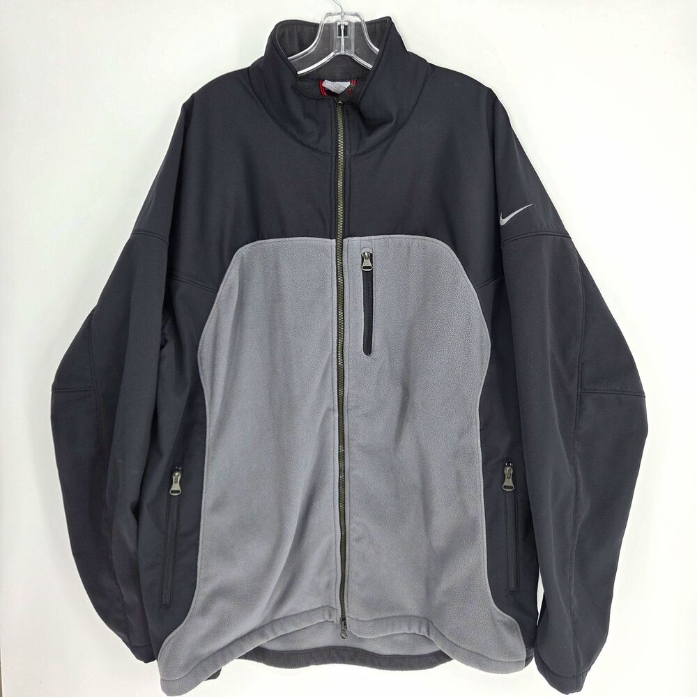 Vintage Y2K Mens Nike Full-zip Fleece Colorblock Softshell Jacket 2XL Gray Black